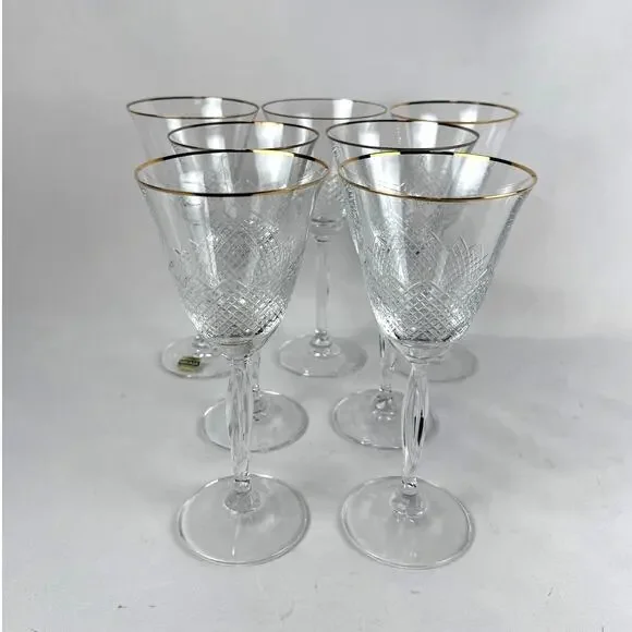 Mikasa Cut Crystal Cathay Choice Stem Water Wine Goblet Set Of 7 - Picture 1 of 6